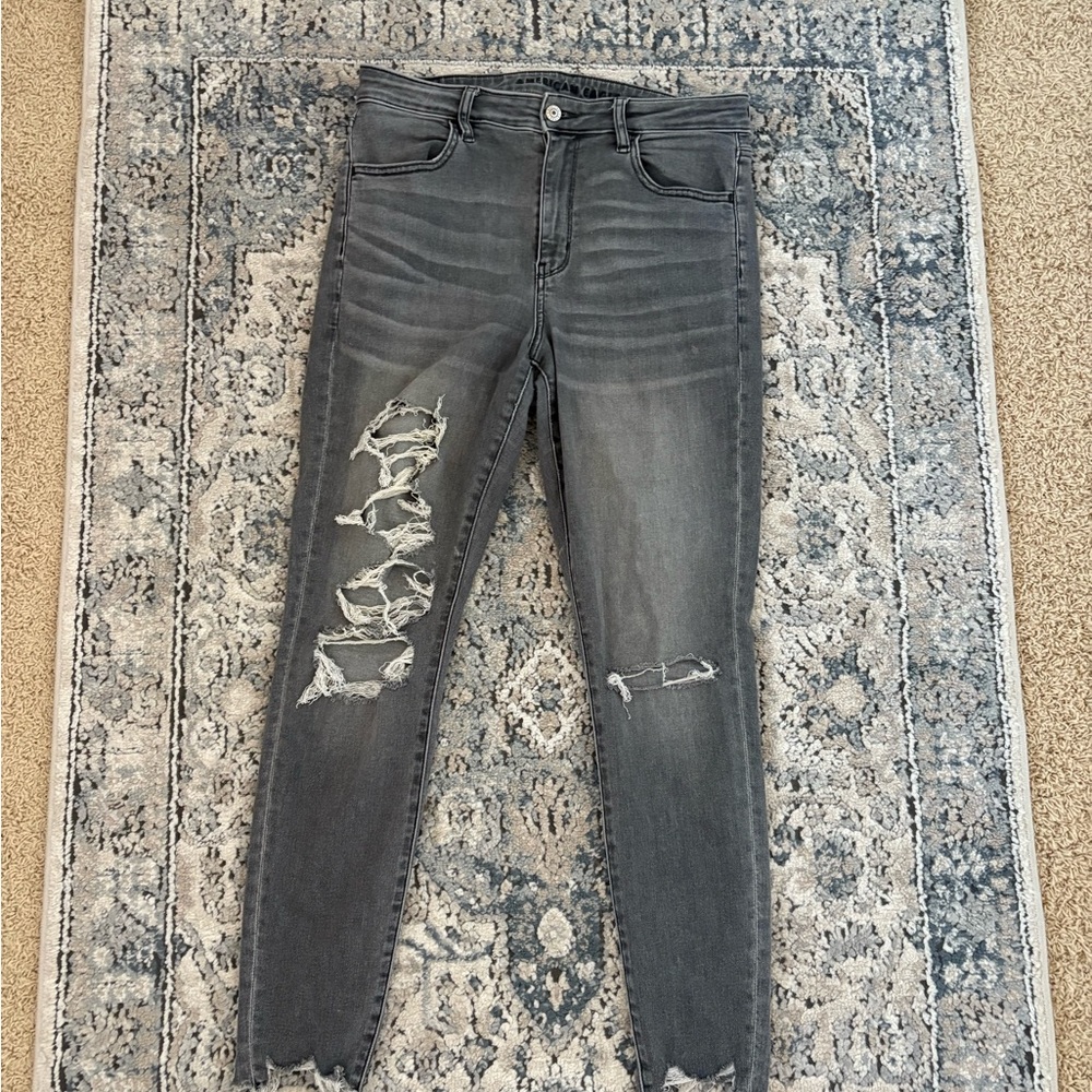 American Eagle Outfitters Dark Gray Distressed Skinny Jeans